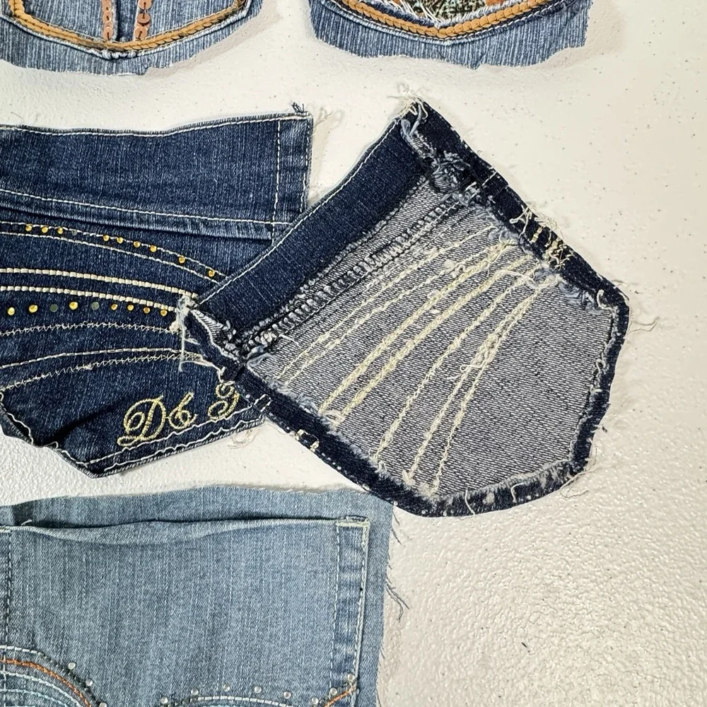 10 Denim Jean Back Pockets 5 Pairs Embroidered Rhinestone Crafts Sewing Upcycle